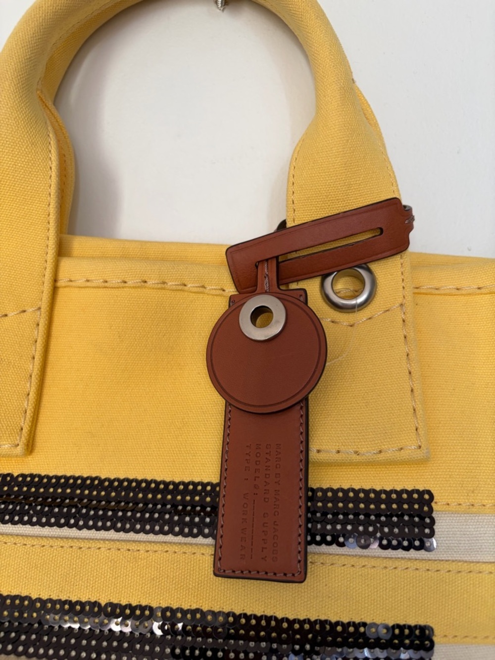 Marc Jacobs St Tropez Blue, Yellow Canvas Black & White Sequins Small Tote - Picture 3 of 16